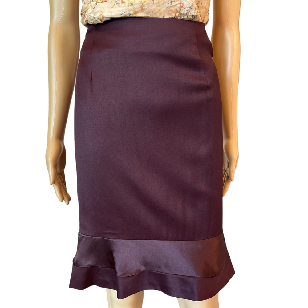 Liliu Burgundy Silk Trim Skirt Size 6 - Picture 2 of 7